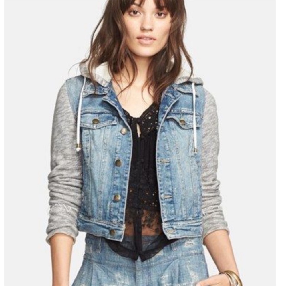 Free People Blue and Gray Jean Jacket